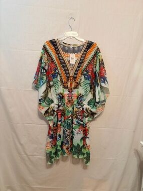 NWT Shahida Parides short swim cover up tropical print deep V-neckline